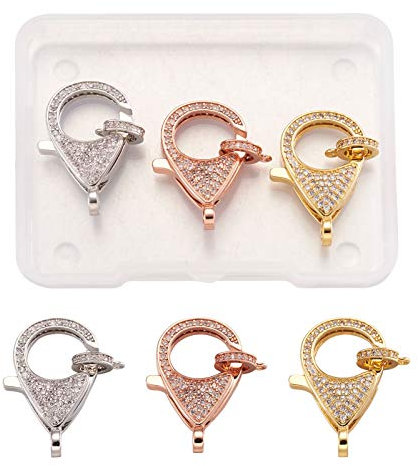 PandaHall - 3 chiusure a moschettone con zirconia cubica, 3 colori, con strass, per collane, bracciali, gioielli fai da te, accessori per la creazione di gioielli