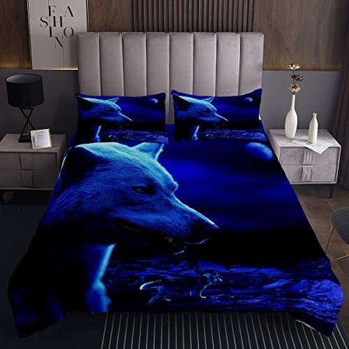 Lobo 3D Safari Lobo Juego de edredón niños niñas Animales Salvajes de Estilo Salvaje Acolchado Ropa de Cama Individual de 2 Piezas