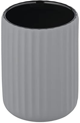 WENKO Zahnputzbecher Belluno, hochwertiger Zahnbürstenhalter für Zahnbürste und Zahnpasta aus edler Keramik mit modernen Rundungen, geriffelte Soft-Touch Oberfläche in mattem Grau/Schwarz, Ø 8 x 11 cm