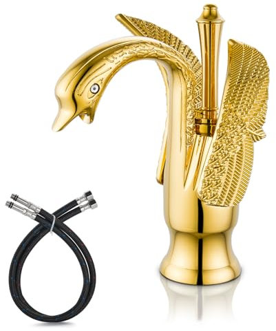 Cinwiny Schwan Wasserhahn Badezimmer Waschbecken Wasserhahn Poliert Gold Schwan Form Einzelgriff Einloch WC Waschbecken Wasserhahn Mischbatterie Deckmontage Vogelhahn