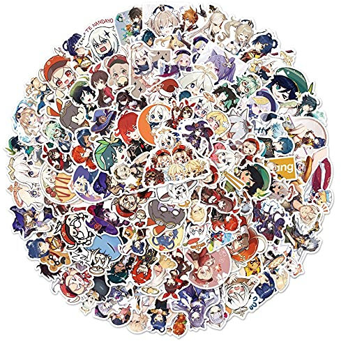 [100 Pack]QYZHIZ Gemischte Aufkleber, Genshin Impact-Spielaufkleber, Yuanshen Spiel Aufkleber, Bunte Aufkleber, wasserdichte Aufkleber, für Laptop, Skateboard, Wasserflasche, Computer, Skate, Telefon,