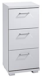 byLIVING Badezimmer Seitenschrank Nebraska in matt weiß Hochglanz weiß lackiert/Kleiner Badschrank mit 3 Schubladen und silberfarbenen Griffen/B 35,5, H 74, T 31,5 cm Nebraska 03