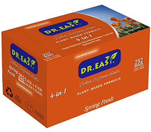 DR.EASY Feuilles de séchage Formule à base de plantes 252 Ct feuilles de tissu pour sèche-linge Parfum frais de printemps à base d'huiles essentielles Sans parfums artificiels Sans teintes