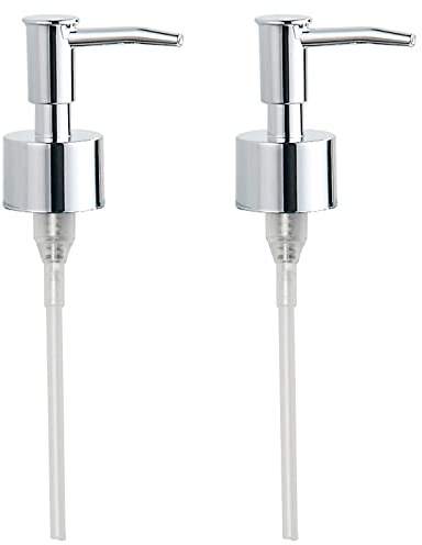 BGL Chrome Dispenser Pump Heads Pack of 2, Replacement Soap Dispenser Pump with Plastic Hose for Most Bottles (25-27 mm) Refill Soap, Detergent, Shampoo, Shower Gel Universal