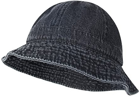 Fischerhüte Faltbar Anglerhut Unisex Denim Gewaschen Retro Männer Frauen Teenager Draußen Camping Sonnenschutz Hut, Schwarz Denim 56-69 cm