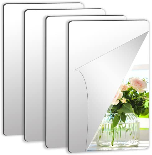 Pack de 4 espejos autoadhesivos de pared, 15 x 23 cm, 2 mm de grosor, acrílicos, extraíbles, para decoración del hogar