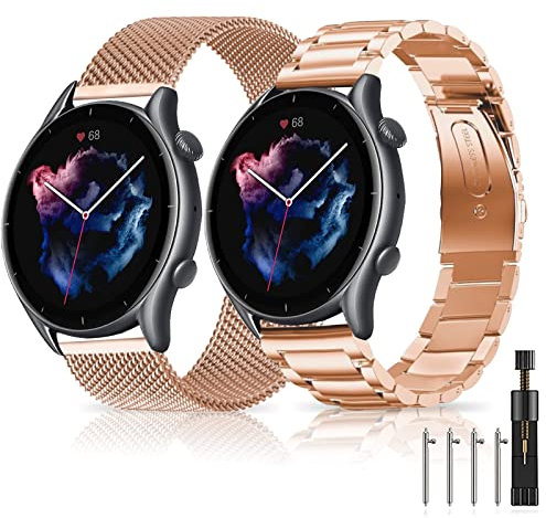 MiKoyi 20 mm Armband Kompatibel mit Samsung Galaxy Watch 7 / FE / 6 Classic / 6, Metall Uhrenarmband Ersatzbänder für Amazfit Active 2 / Active/GTR Mini/GTS 4, Rosegold
