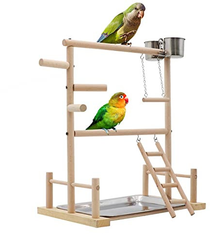 MUALROUS Papageien-Vogel-Spielplatz Barsch Vogel-Spielständer Papageien-Spielständer Naturholz-Vogel-Übungs-Spielgerät für Papageien Nymphensittiche Wellensittiche