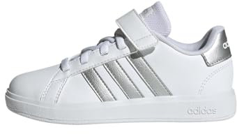 adidas Grand Court Elastic Lace and Top Strap Shoes Tennisschuhe, White/Matte Silver/Matte Silver, 39 1/3 EU