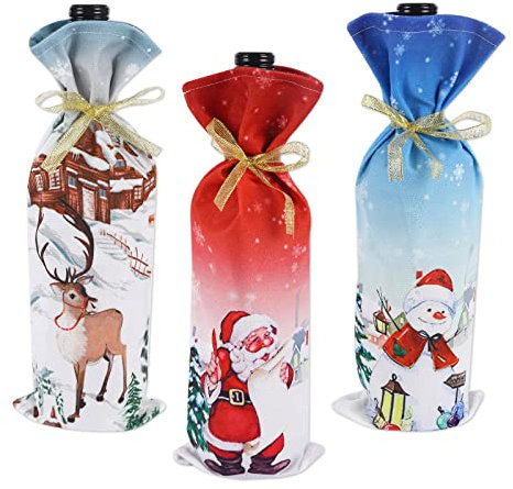 6 Pieces Christmas Wine Bottle Cover Bags Santa Claus Snowman Reindeer Pattern Bottle Wrap Xmas Red Wine Gift Bags for Home Dinner Table Candy Gift Bag Party Festival Decoration