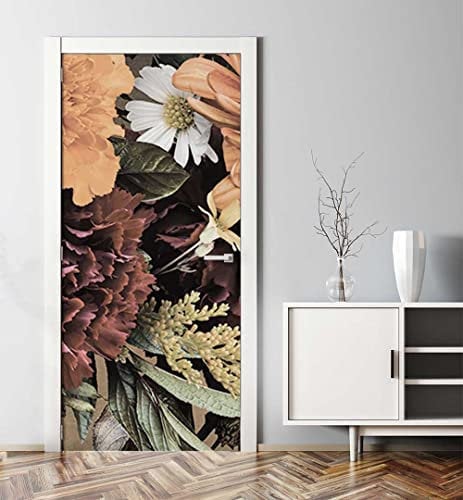 MyMaxxi - Tür bekleben mit Türtapete Türposter Türfolie Selbstklebend 90x200 Blumenstrauß bunt - Tür verschönern Türaufkleber Türklebefolie Blüte Pflanze Garten rot