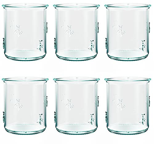 Amici Home Regina Tumbler Glasses - Set of 6, 12 Oz Green Tinted Cups with Embossed Bee Motif, Italian Soda Lime Glass for Summer Drinks - BPA & Lead-Free, Dishwasher Safe