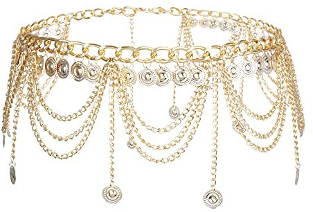 MEGAUK Damen Retro Kettengürtel Münzgürtel Fransen Bauchtanz Gürtel Metall Taillengürtel Hüftgurt