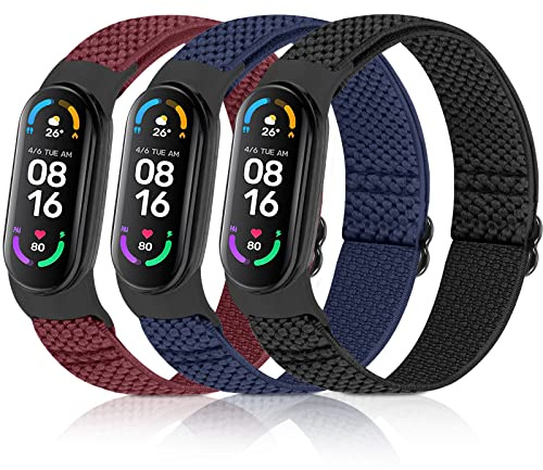 Enkic Elastische, verstellbare Uhrenarmbänder – kompatibel mit Xiaomi Mi Band 7/6/5 – dehnbare Nylon-Schlaufe Ersatz-Sportarmband für Damen und Herren