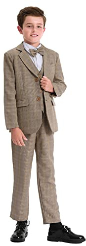 mintgreen Jungen Anzug Blazer Kinder Formal Hochzeit Outfits Gentleman Tuexdo Sätze, Khaki Kariert, 8-9 Jahre, 140