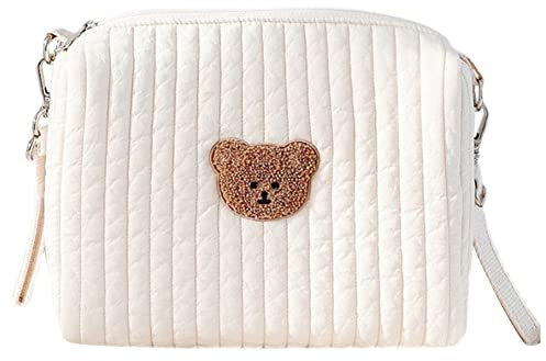 Lushandy Kleine Wickeltasche, gesteppt, Baumwolle, Organizer, Taschen, Mini-Kawaii-Kosmetiktasche, niedliche Make-up-Tasche mit Kinderwagenhaken, bär, Small
