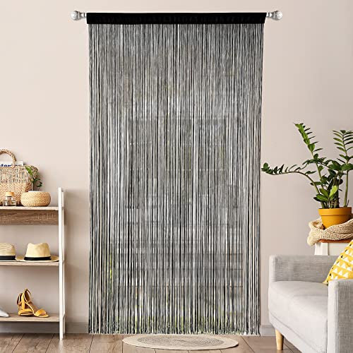 MIULEE Rideau à Fils Moustiquaire Rideau de Porte pour balcons Séparation de pièce Rideaux à Fils décoratif, 90 cm x 245 cm Noir