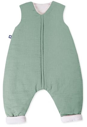 Julius Zöllner Schlafoverall Jumper gefüttert Musselin 2,5 TOG Gr. 104 | 100% Baumwollmusselin | Oeko-TEX Standard 100 | grün