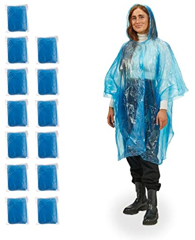 Relaxdays Regenponcho Einweg 13er Set, Einmal Regencape mit Kapuze, Erwachsene, Notfallponcho Damen, Herren, transparent