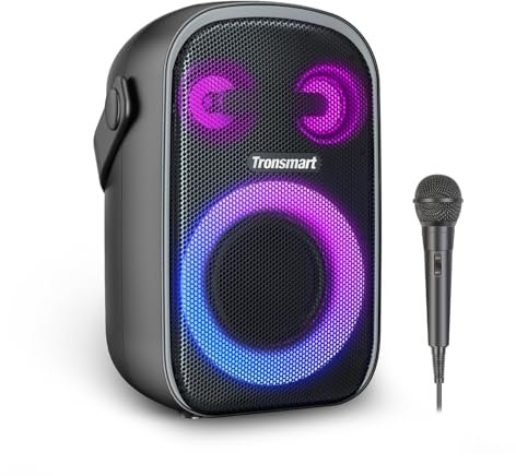 Tronsmart Halo 110 Bluetooth-Lautsprecher mit Licht, 60 W tragbare Lautsprecher mit Subwoofer-Bass, Mikrofon, Party im Freien, EQ über App, kabellose Stereo-Kopplung, 18 Stunden Spielzeit,