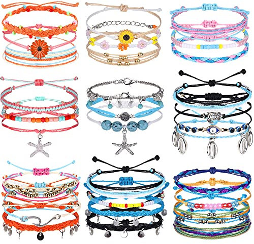 Diamday Bracelets de Cheville en Corde ,Bracelets Ajustables, Imperméables, Faits à la Main, en Corde Tressée Sufer Bracelets de l'amitié, Bracelets de Cheville Ocean Beach Boho pour Femmes Filles