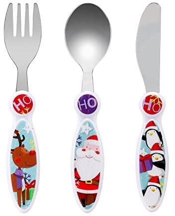 Christmas Xmas Children's Kids 3pcs Cutlery Set Santa Festive - Knife/Fork/Spoon