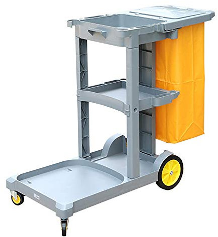 Trolleys, Economy-Reinigungswagen mit Abdeckung, Kunststoff-Hausmeister-Reinigungswagen, Dienstmädchenwagen, Haushaltswagen mit großer Tasche, 60 kg Tragkraft