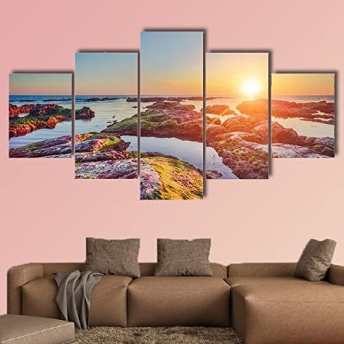 Kunstdrucke 5 Teilig Bilder Leinwand,leinwandbilder 5 teilig wohnzimmer dekoration,5 Teilig Wanddekoration Südküste der Insel Sizilien Italien,Bilder auf Leinwand 5 teilig Poster,wandbild xxl 100x55cm