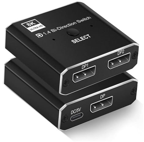HALOULENI Displayport Switch 8K Bidirectional DP 1.4 Switch 8K @60Hz 4K @120Hz Displayport Switcher 1 to 2/2 in 1 Out with LED Indicator for Monitor Projector TV PC Laptop