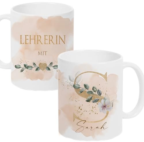 Manufaktur Liebevoll personalisierte Tasse mit Namen Lehrerin persönliche Geschenke Dankeschön Abschied Keramik Namenstasse Buchstaben Tasse (Lehrerin)