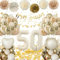 50 Geburtstag Deko Frauen, Deko 50. Geburtstag Beige Gold mit Luftballons 50, Happy Birthday Banner, Konfetti, Seidenpapier Pompons Party Ballons