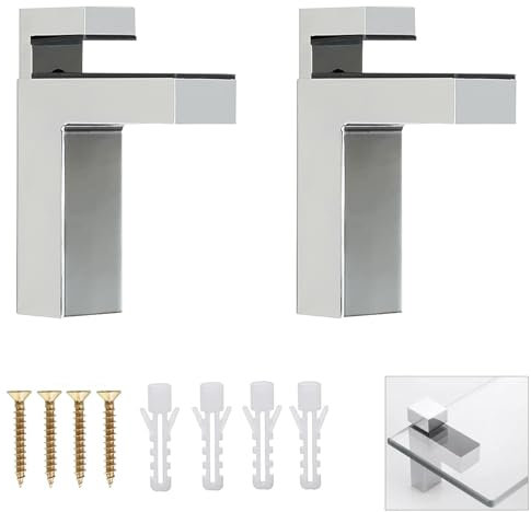 Support D'étagère en Verre Réglable, Qikuver 2 Pièces Support Etagere Verre, Pince Verre Réglables en Alliage de Zinc pour Étagère en Bois/Verre de 3 à 30 mm Épaisseur (Argent F)