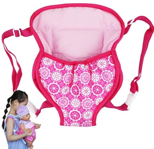 SQAQS Porte bébé Poupée, Sac à Dos Porte-Bébé, Porte-Bébé pour Poupée Porte-Bébé, Baby Doll Carrier Porte Poupée Avant, Porte-poupée en Coton Doux, Convient aux Poupées de 18 Pouces (Red round flower)