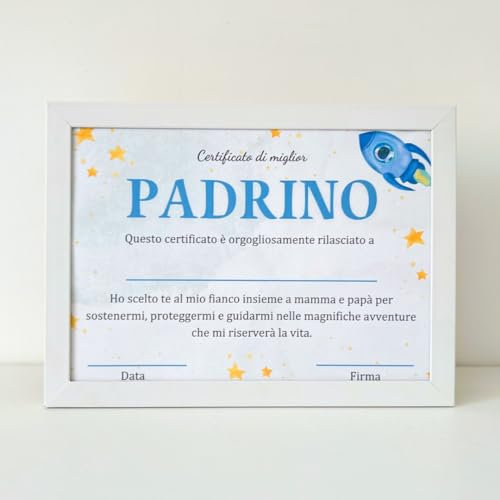 Diploma Mejor Padrino con Marco, Idea de Regalo Bautizo, Certificado de Mejor Padrino Personalizado (PADRINO)