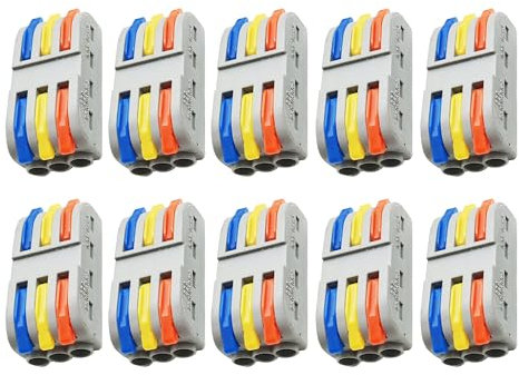 Electrical Lever Wire Nut 3 Way Compact Assortment Conductor Quick Splice Cable Push-type copper and Polycarbonate Connectors for Circuit Inline Terminals Blocks Flame retardant (SPL3-10 Pcs)