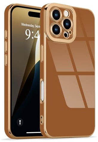 Lafunda for iPhone 16 Pro Max Case Luxury Bling Plating, Brown | Full Camera Protection Soft TPU Bumper, for Women Gilrs Simple Slim Anti-Scratch Shockproof Protective Cover