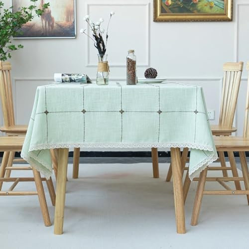Homxi Tischtuch Rechteckig Klein 140 W x 180 L cm,tischdekoration Hellgrün Plaid mit Quasten Polyester Tischdecke Terrasse