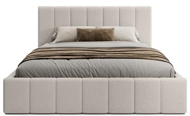 FEDVE Bett 200x200 Creme Handorf - Polsterbett Mit Bettkasten - Doppelbett Mit Stauraum - Schlafzimmer Bett