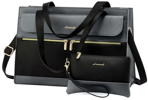 LOVEVOOK Laptop Handtasche Damen Groß, 15,6 Zoll Laptoptasche Elegant Shopper Tasche Damen, PU Leder Aktentasche Crossbody Handbag, Wasserdicht Arbeitstasche Lehrertasche für Büro Uni Schule, Grau
