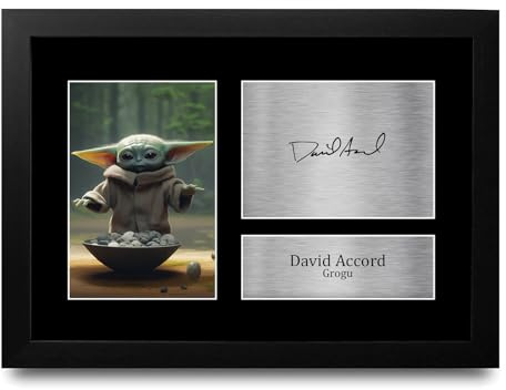 HWC Trading David Accord Grogu Geschenke Gedrucktes Signiertes Autogramm Foto für Fans von Fernsehshows - A4 Gerahmt