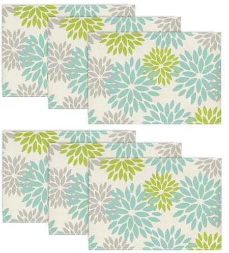 Artoid Mode Blumen Grün Dahlien Sommer Platzsets 6er Set, 30x45cm Frühling Urlaub Tischsets Waschbar Platzdeckchen Küche Party Deko