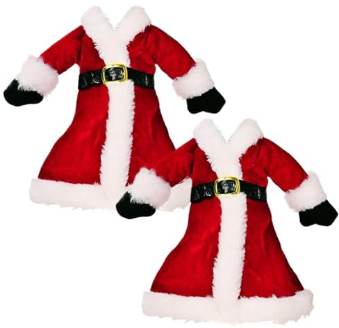 2Pcs Christmas Wine Bottle Cover, Red Santa Christmas Bottle Bags Plush Cloth Wine Bottle Covers Wine Accessories for Christmas New Year Wedding Holiday Party Table Centerpieces Decoration, Coat