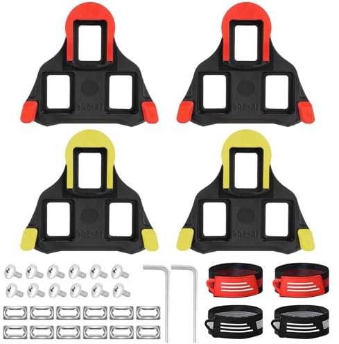 KATIMI 4 Pezzi Tacchette Bici da Corsa, Attacchi Scarpe Bici da Corsa Compatibili Shimano SPD SL Tacchette Cicismo (Gialle/Blu/Rosso)