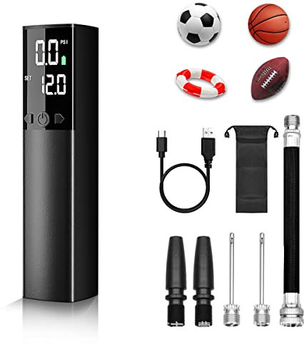 MissHome Electric Ball Pump with LED Digital Display and Pressure Gauge, 2000mAh Rechargeable– Fast, Accurate, and Smart Ball Inflation Pump