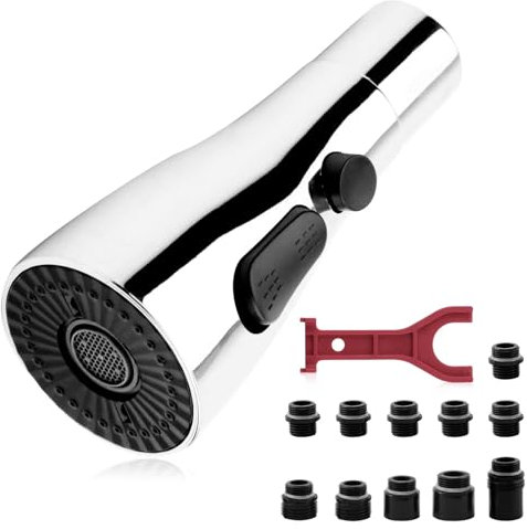 3 Modes Douchette Robinet Cuisine avec 11 Adapteurs, Douchette Evier Cuisine Extractible, G1/2'' Tête Robinet de Cuisine Remplacement, Rétractable Mitigeur Cuisine Universel, Mitigeur Evier Cuisine