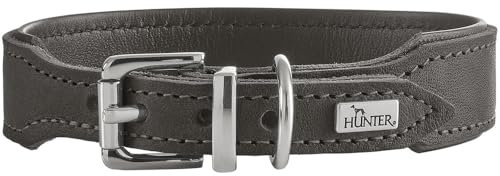 HUNTER Hundehalsband Malta, Farbe: steingrau, aus gefettetem Softvollrindleder, weich unterlegt, strapazierfähig, Brillante Farben, handgefertigt, Made in Germany, Größe: 37