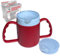 Dr. Bone's Therapeutics ® Two Handled Mug with Internal Cone Blue with Spouted Lid with Small Opening, Drinking aid 140 ml (Red 2 Lids)