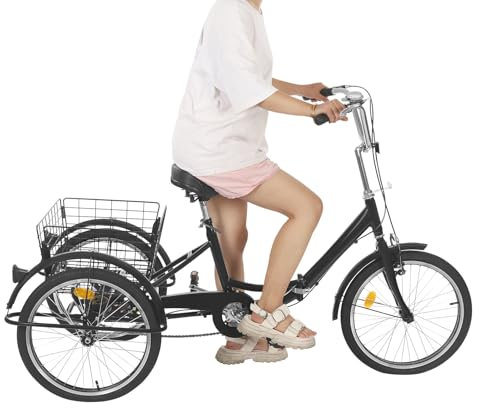 Dreirad Fahrrad, Dreirad Für Erwachsene, 3-Rad-Fahrrad, Anti-Rutsch-Reifen, Für Städte, Strände, Fahrradwege Und Verschiedene Straßen, Freno a “V” e Freno Di Stazionamento (Schwarz)