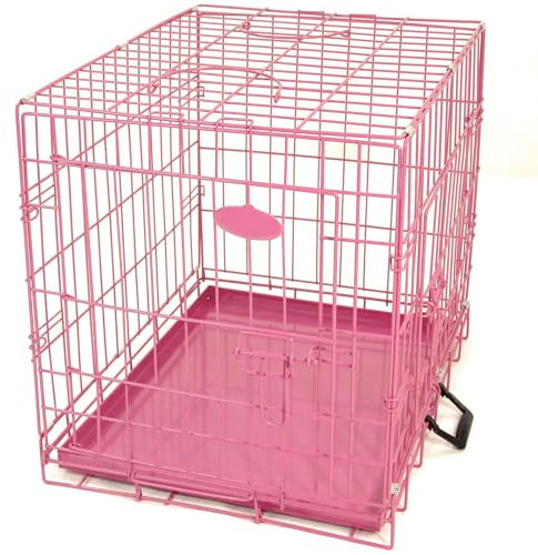 Actiaspet - Foldable Metal Dog Cage with Removable Tray (Pink, 24 Inch)