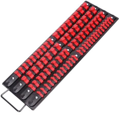 Huudngeje 80Pcs Socket Storage Tool Socket Organizer Tray with Handle Portable 1/4-Inch 3/8-Inch 1/2-Inch Rail Rack Socket Holder